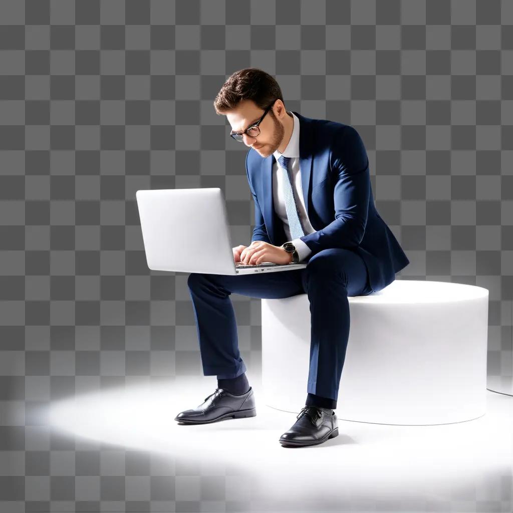 Man in suit with laptop working hard