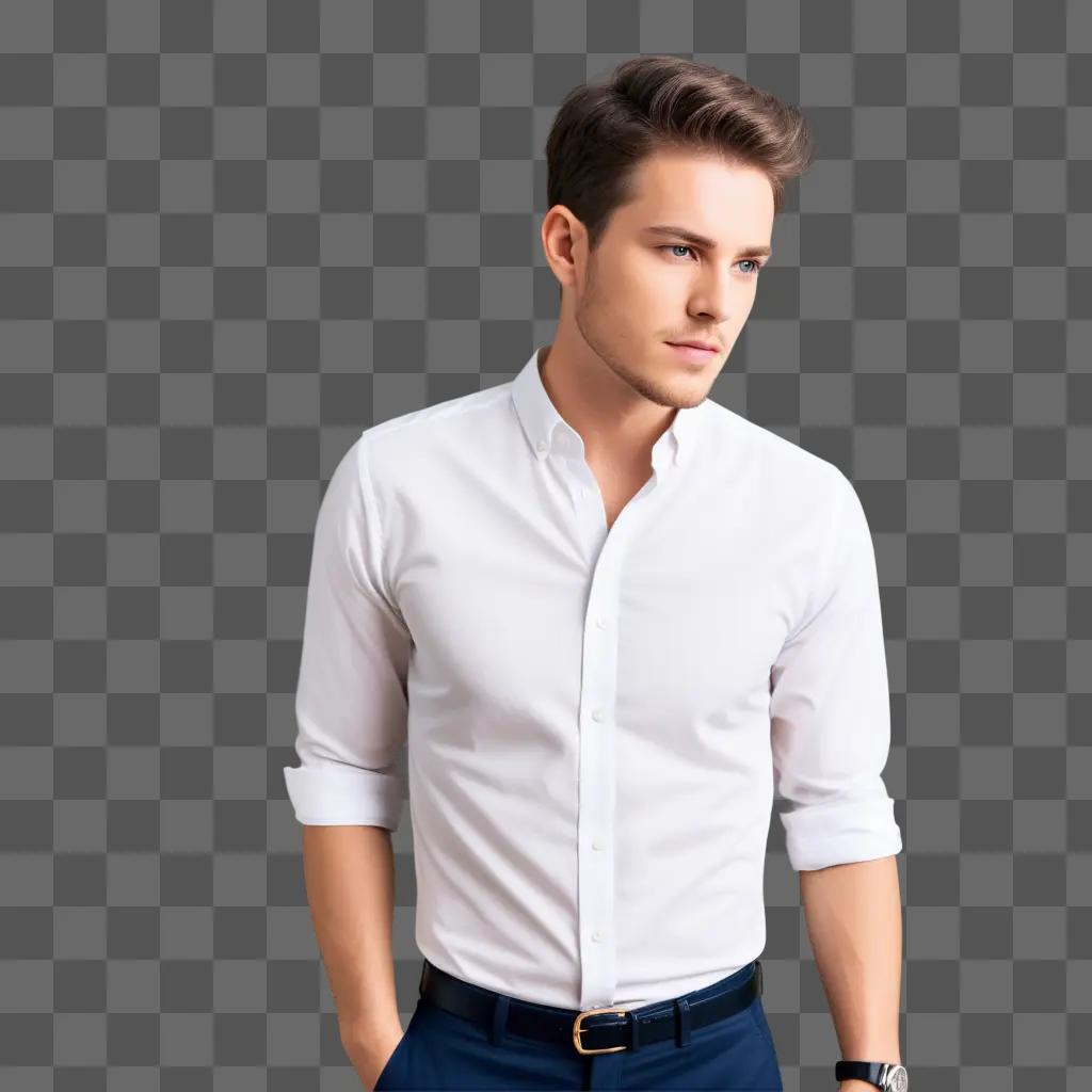 Man in white shirt poses against a blurred background