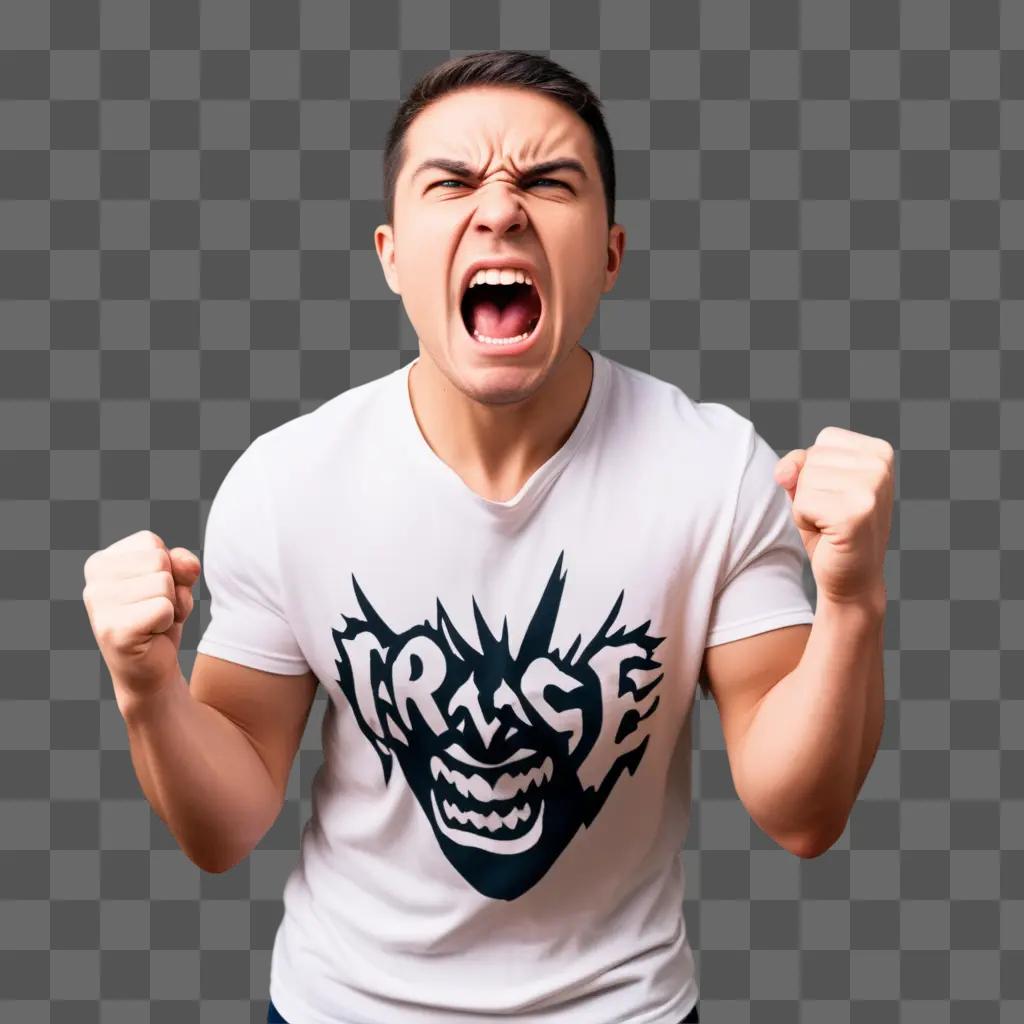 Man in white shirt screaming with rage