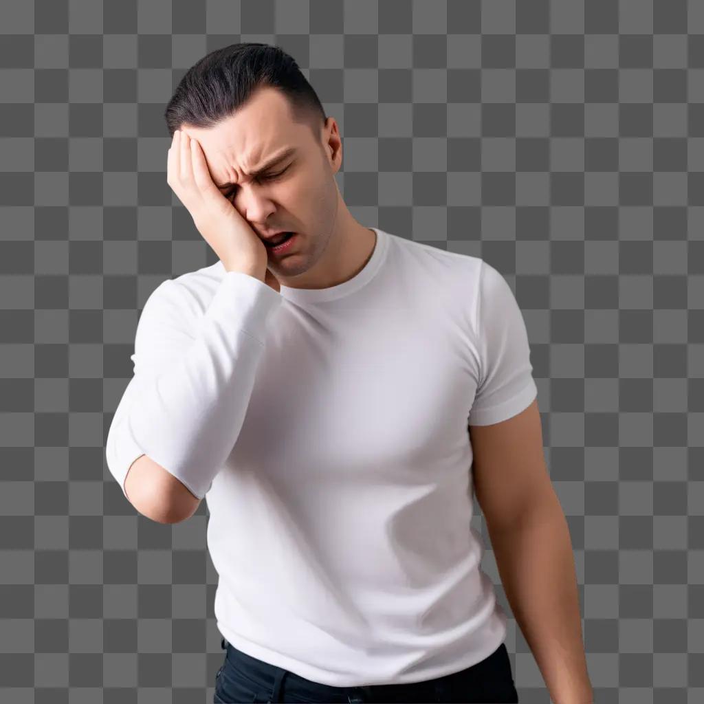 Man in white shirt with a pained expression on his face