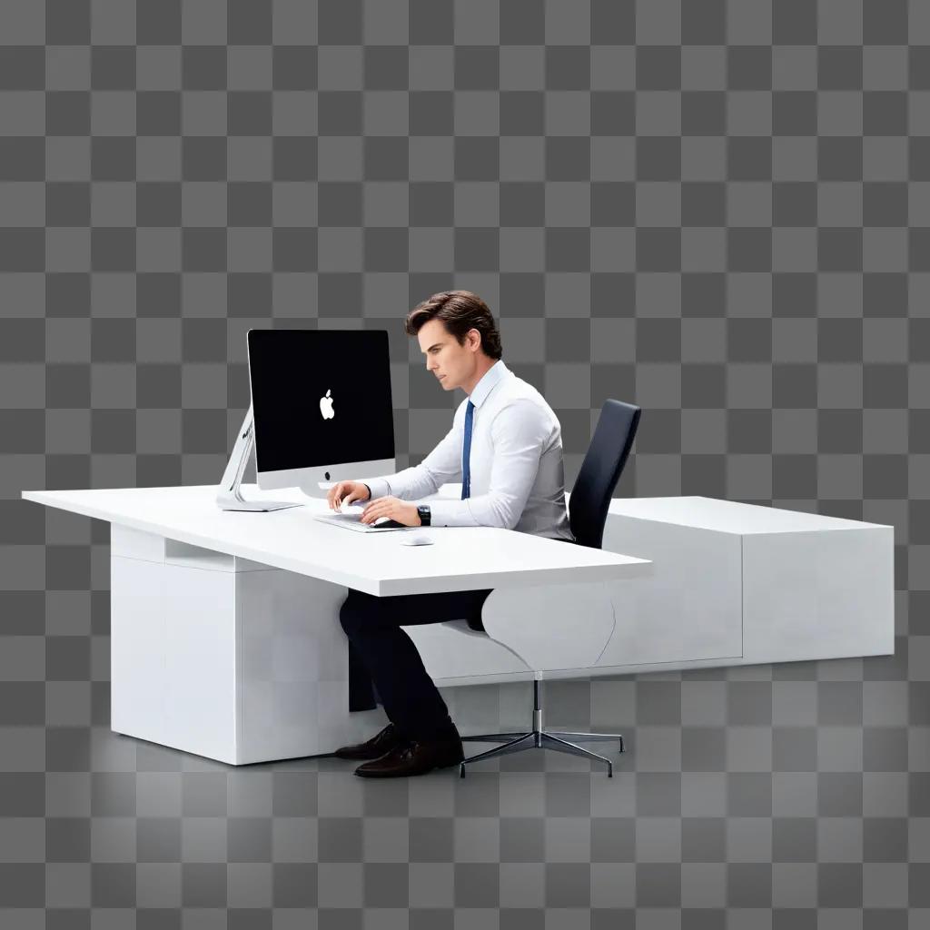 Man in white shirt with a white collar typing on a computer