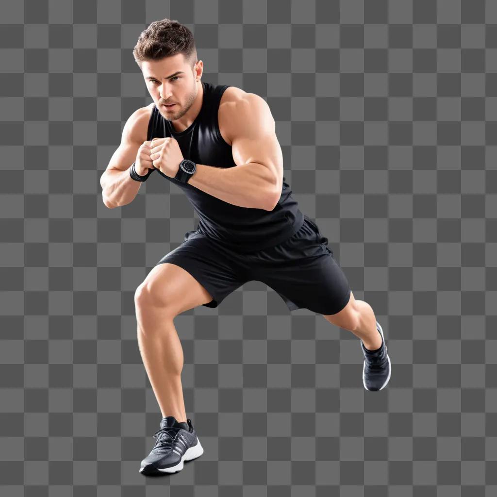 Man in workout gear, ready to hit the ground