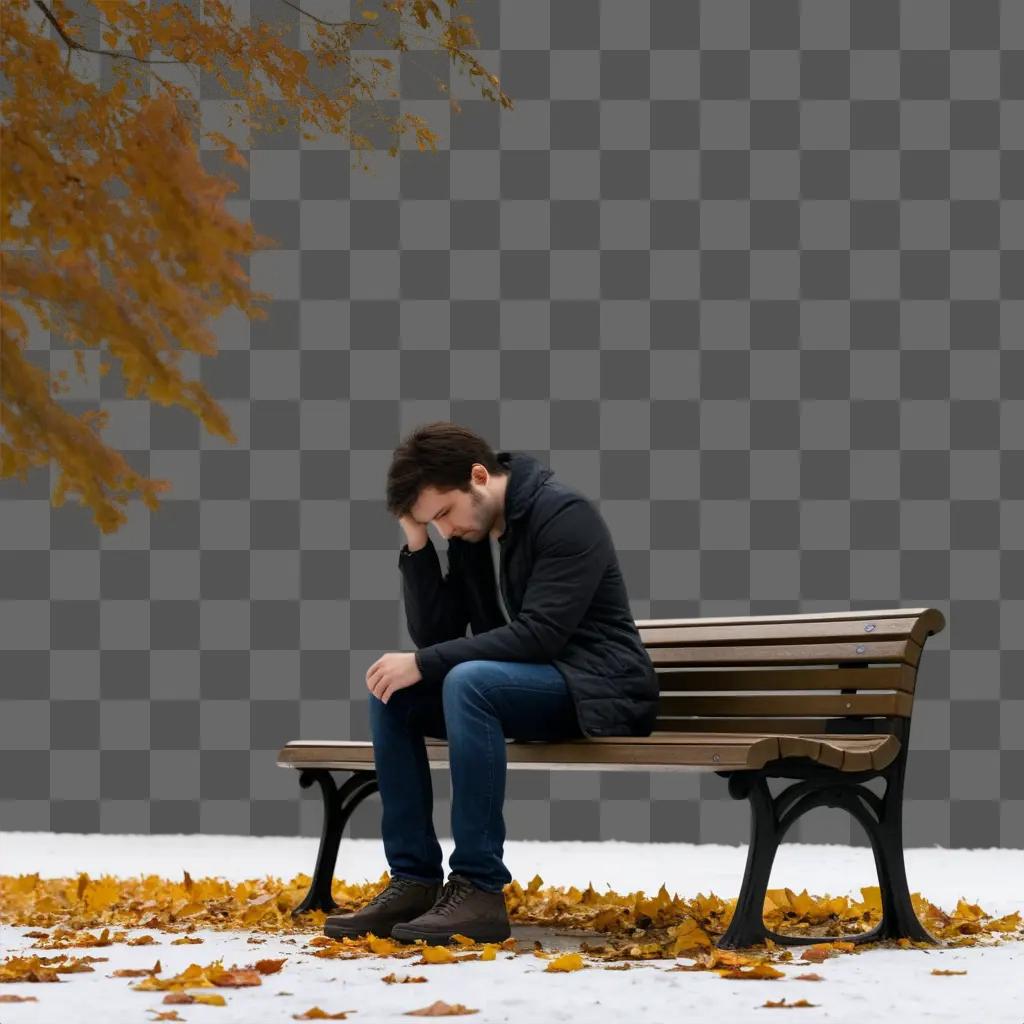 Man on bench with sad expression