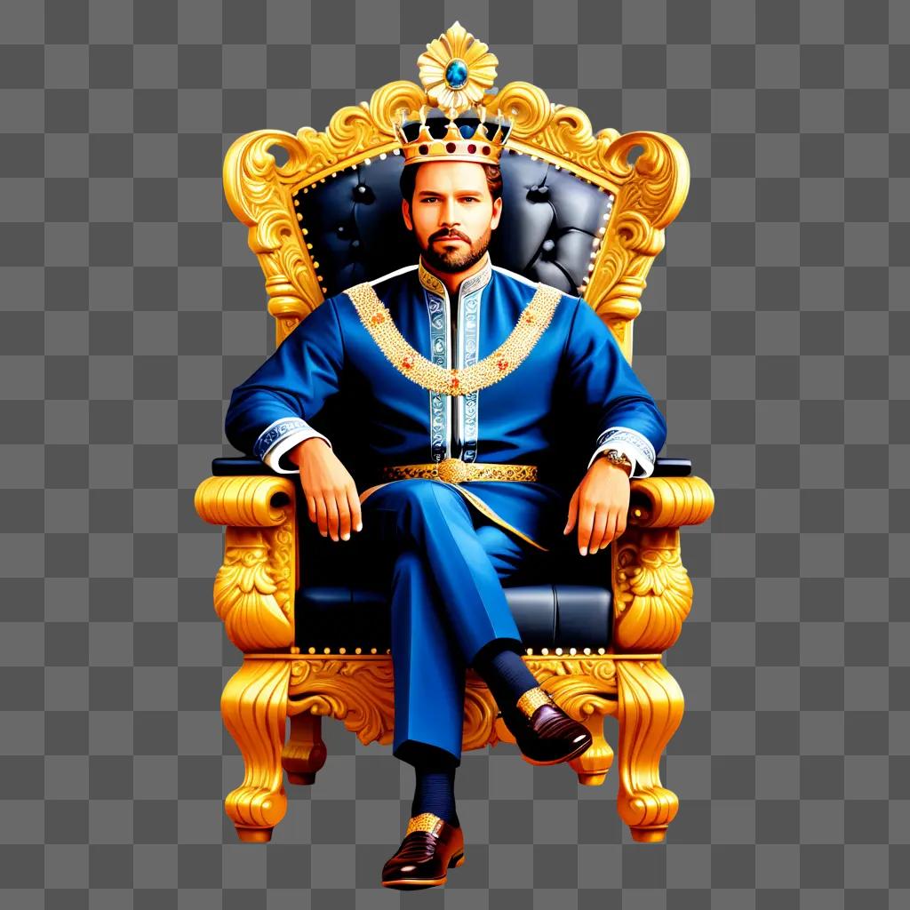 Man sits on gold chair as king