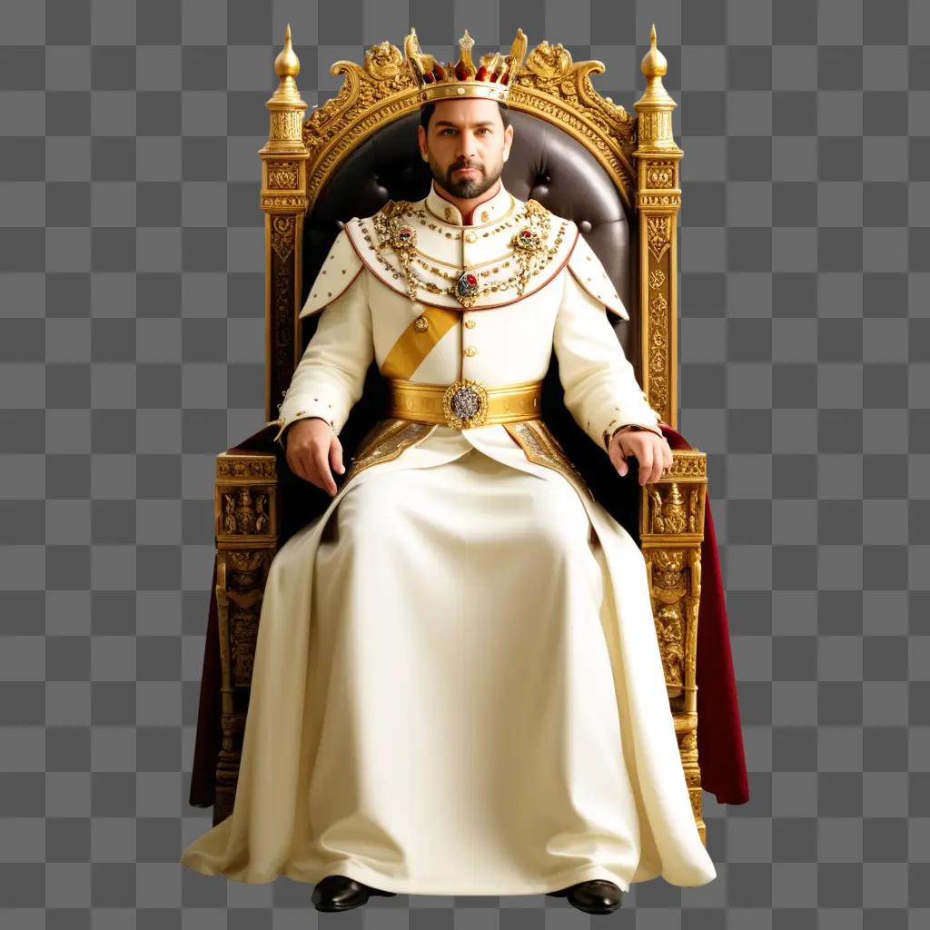 Man sits on throne in a white costume