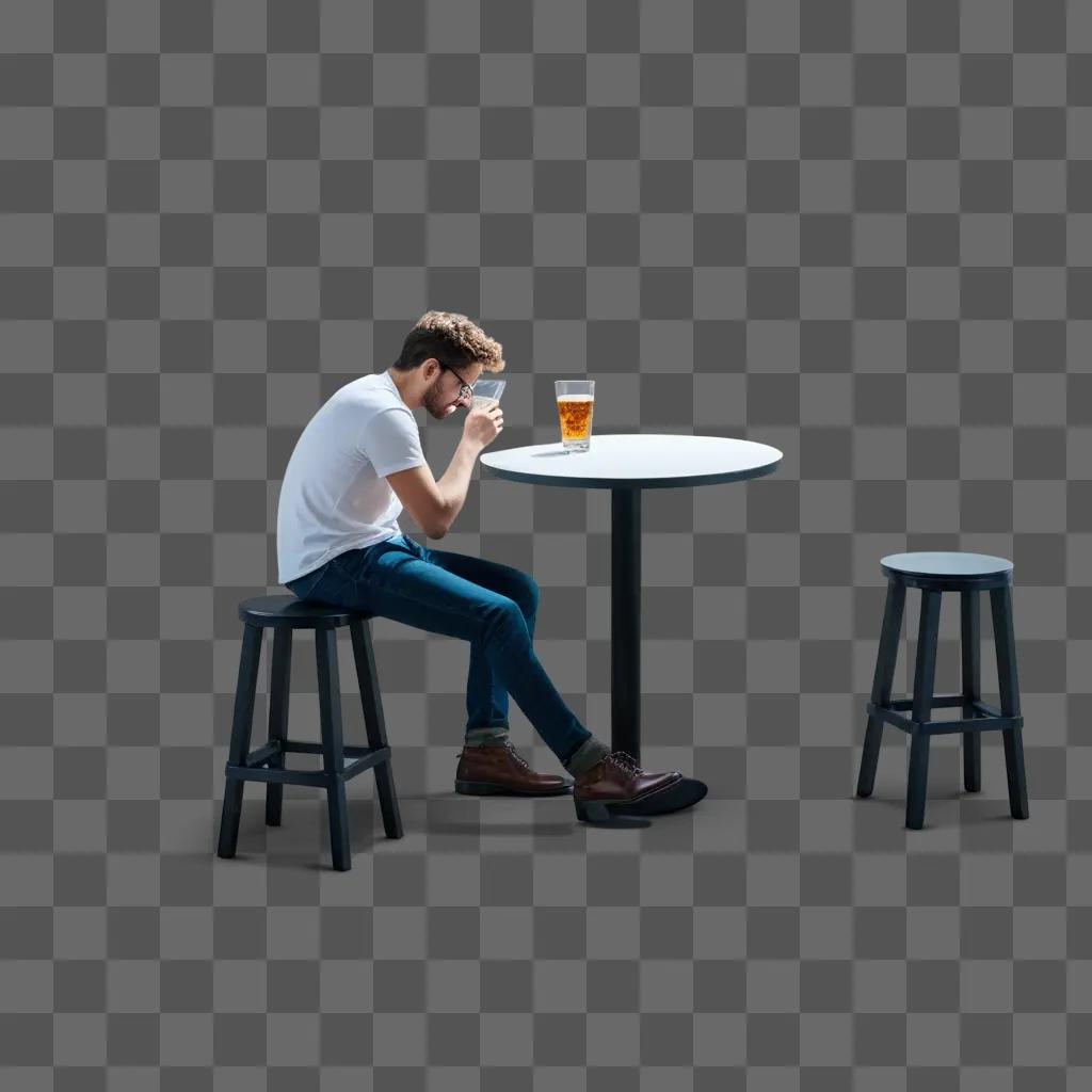 Man sitting at table drinking beer