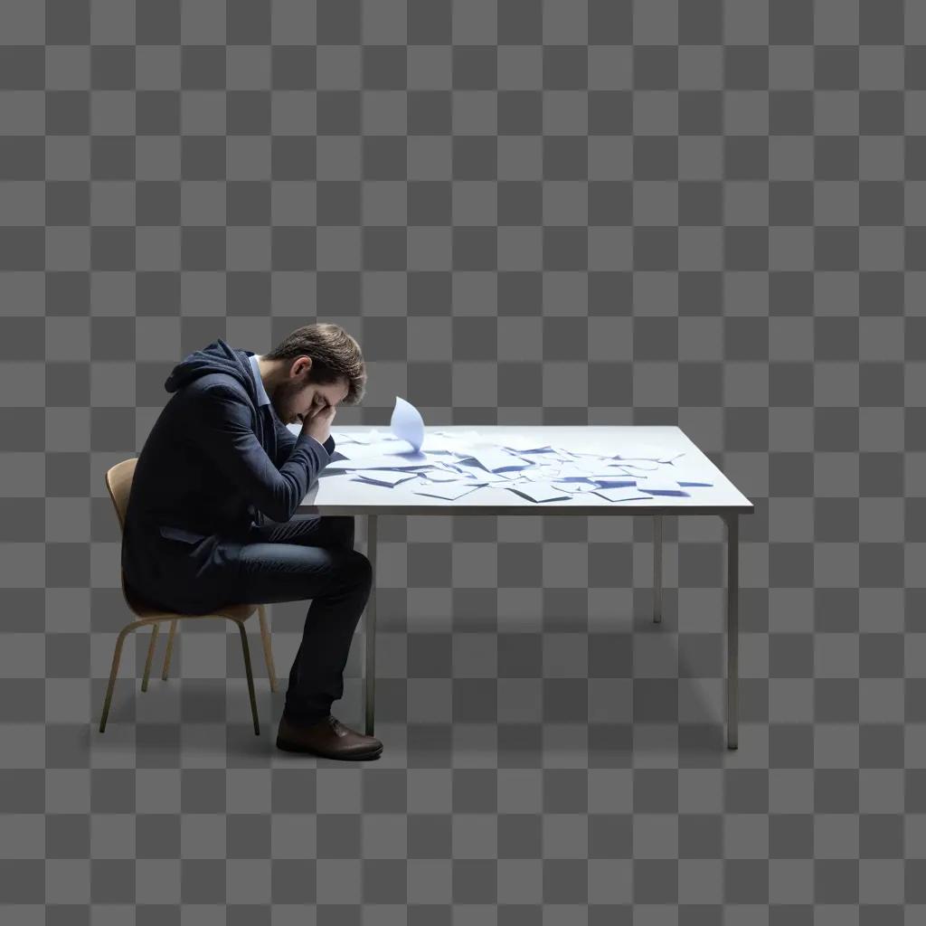 Man sitting at table with papers and looking down