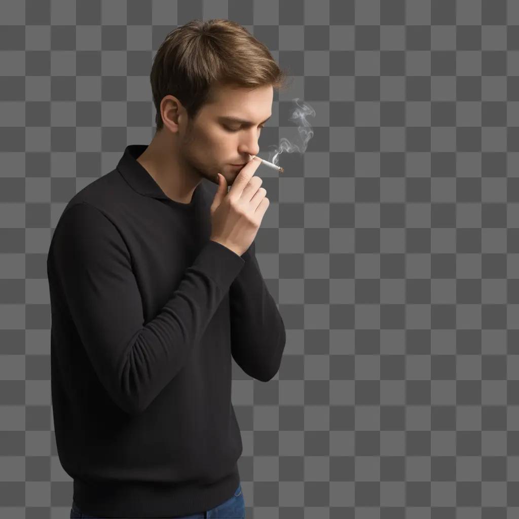 Man smokes cigarette in dark room