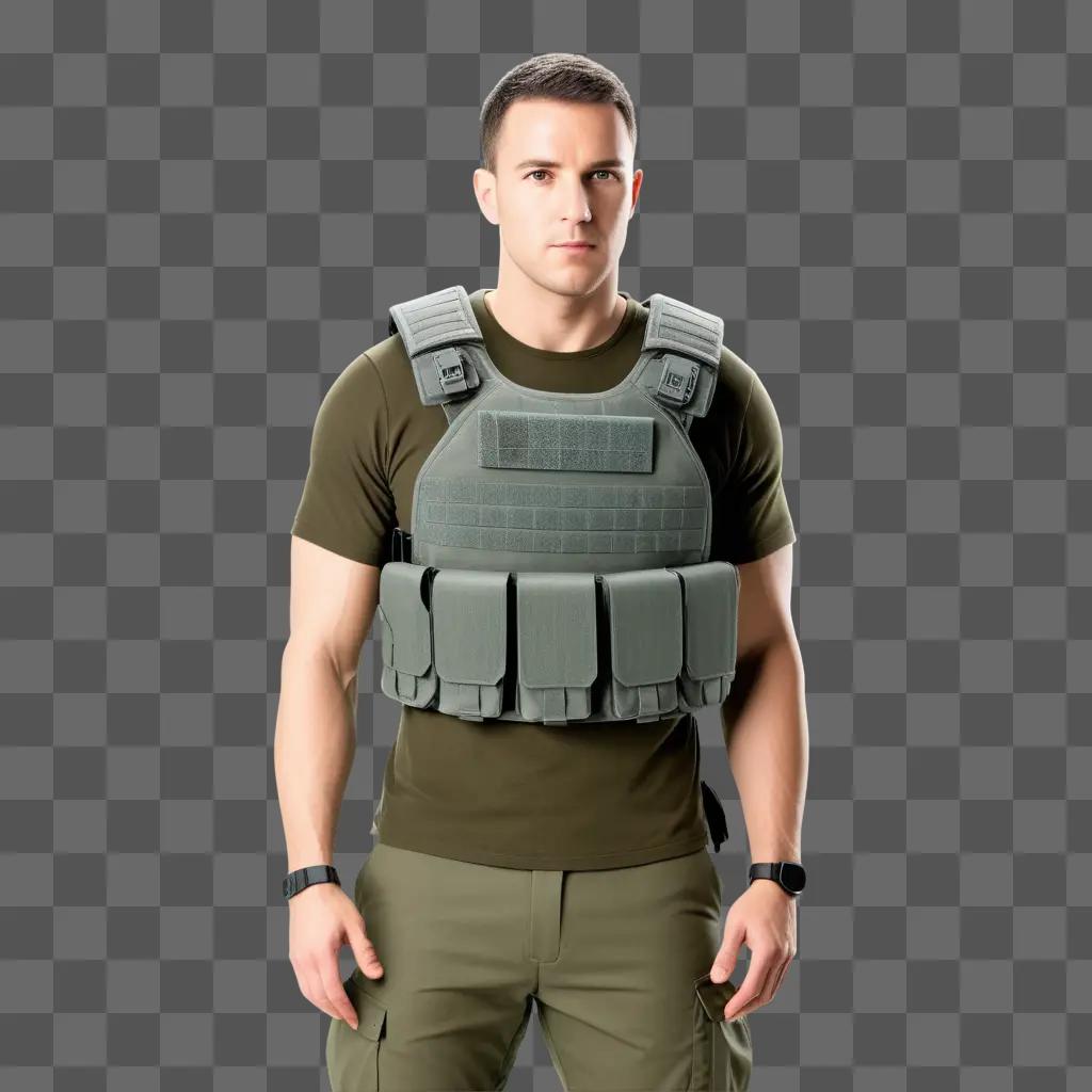 Man wearing bulletproof vest with many pockets