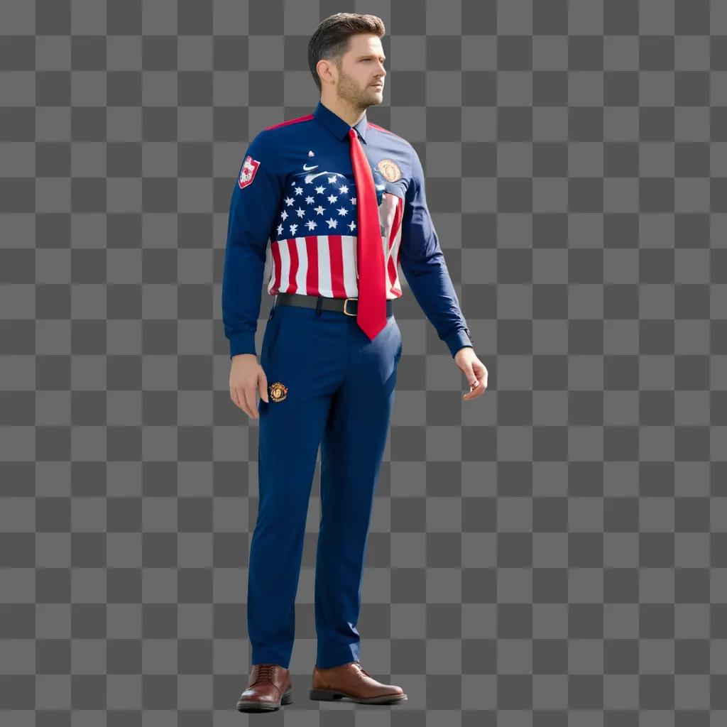 Man wearing red tie and American flag shirt