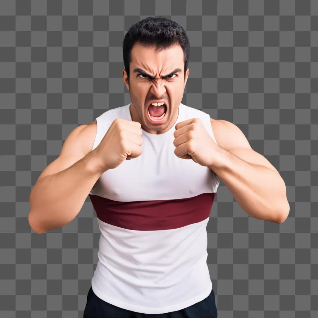 Man with angry face and open fists