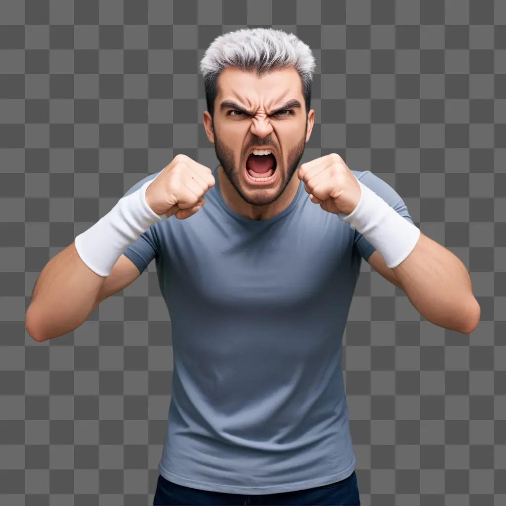 Man with angry face making fist