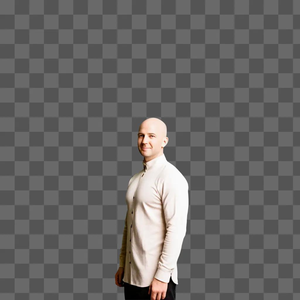 Man with bald head in a white shirt