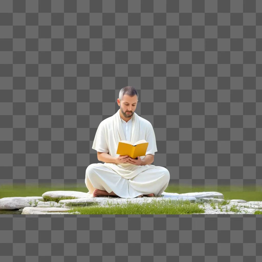 Man with book in the focus of his attention