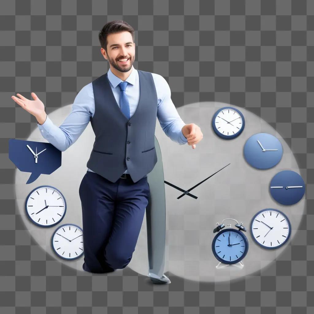 Man with clock in foreground and background, time management is important