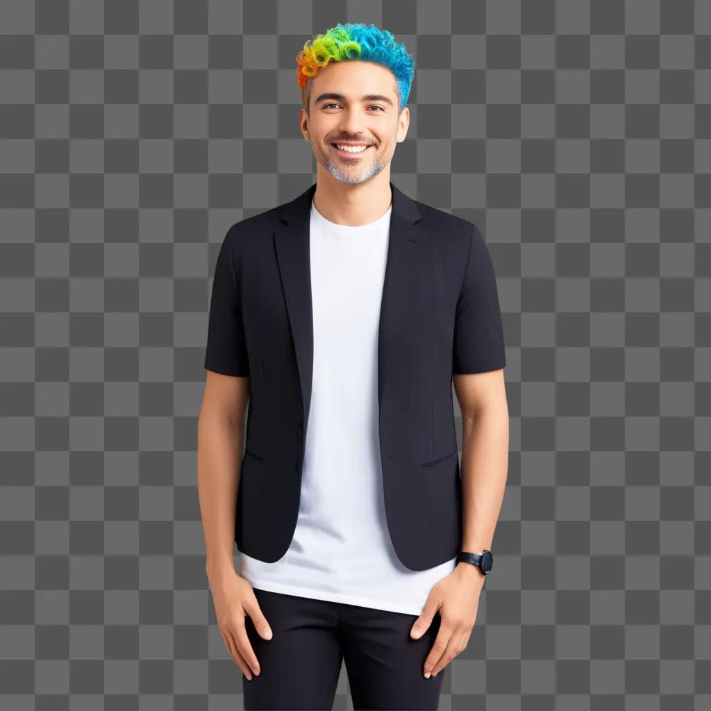 Man with colorful hair in a suit and tie