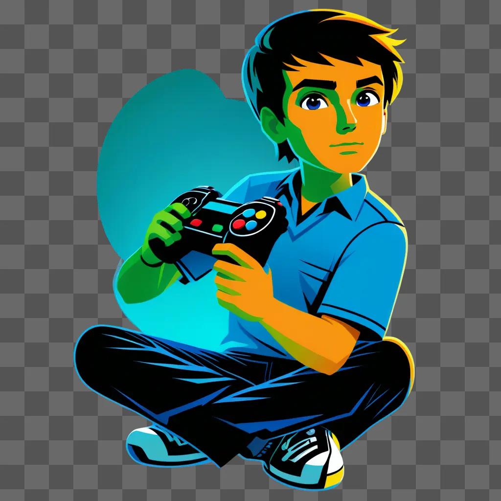 Man with controller in video game clipart