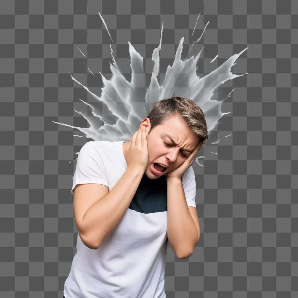 Man with distress face in white shirt