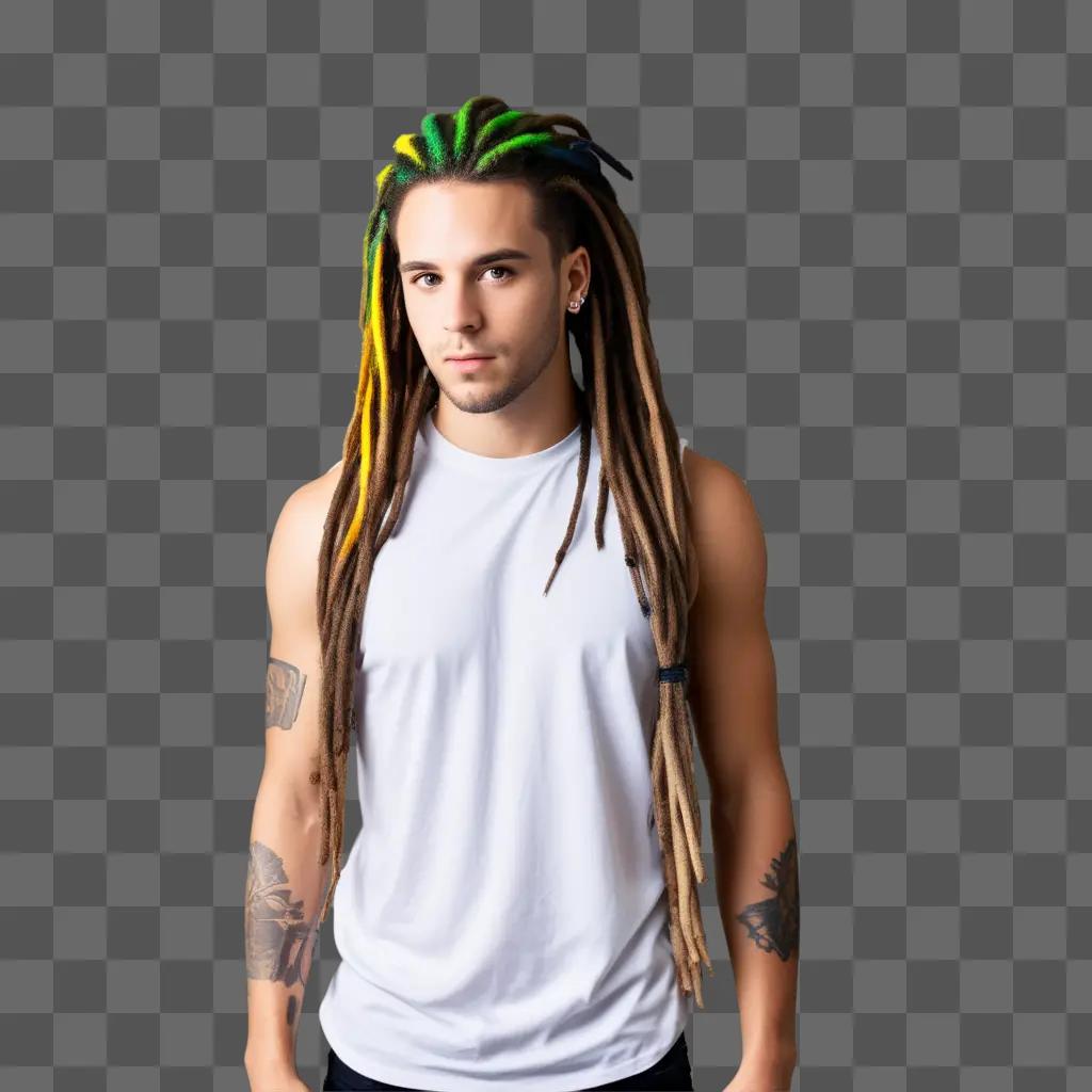 Man with dreadlocks poses in a white shirt