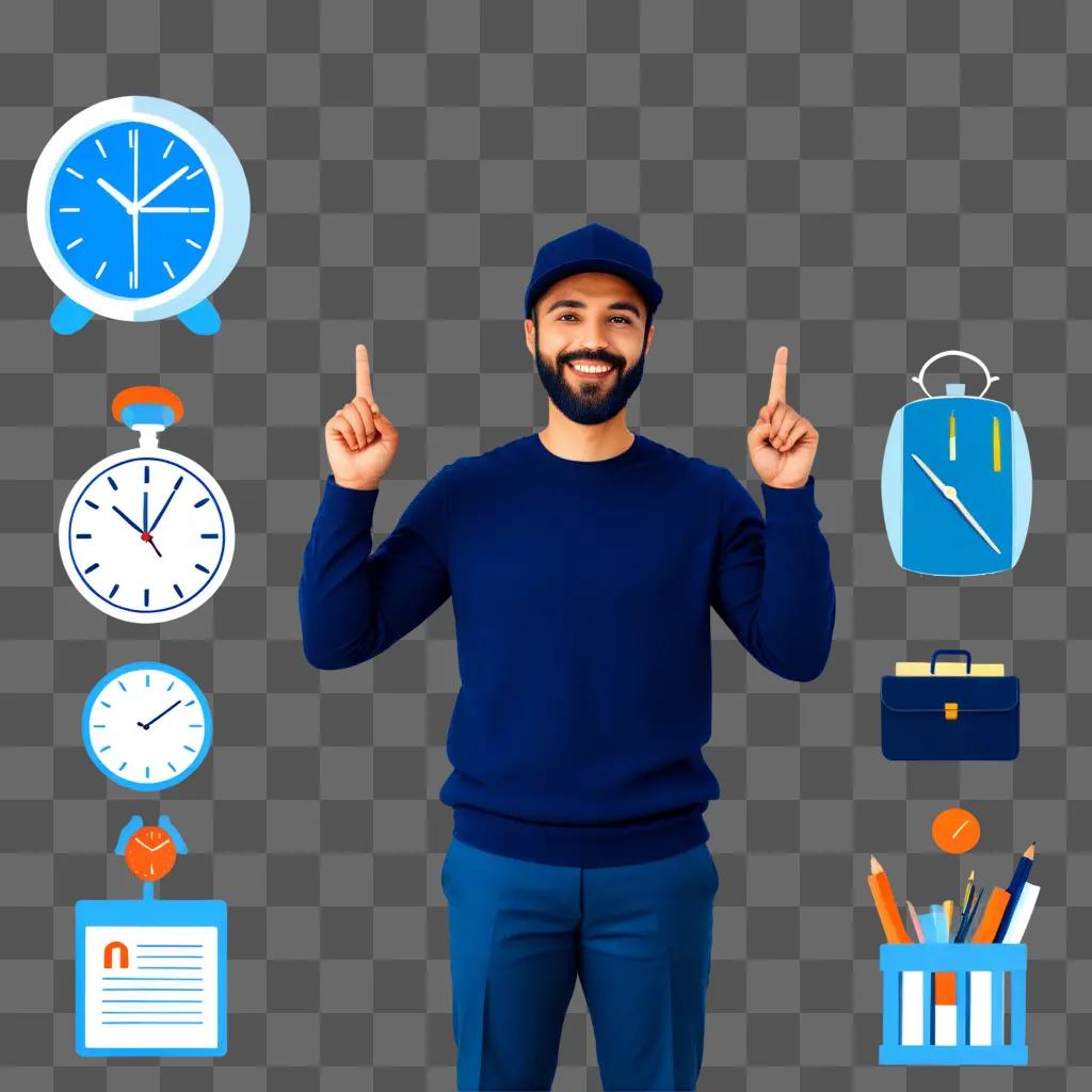 Man with hands up, time management ideas