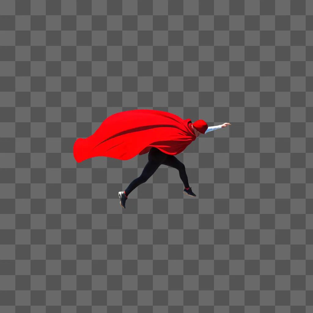 Man with red cape in motion against a red background