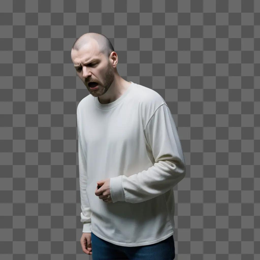 Man with shaved head and beard in white shirt