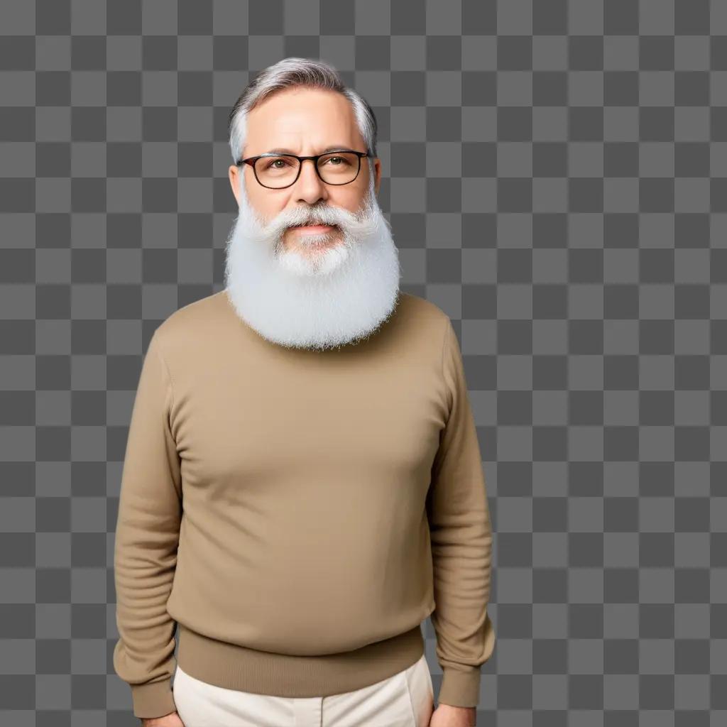 Man with transparent beard in a beige sweater