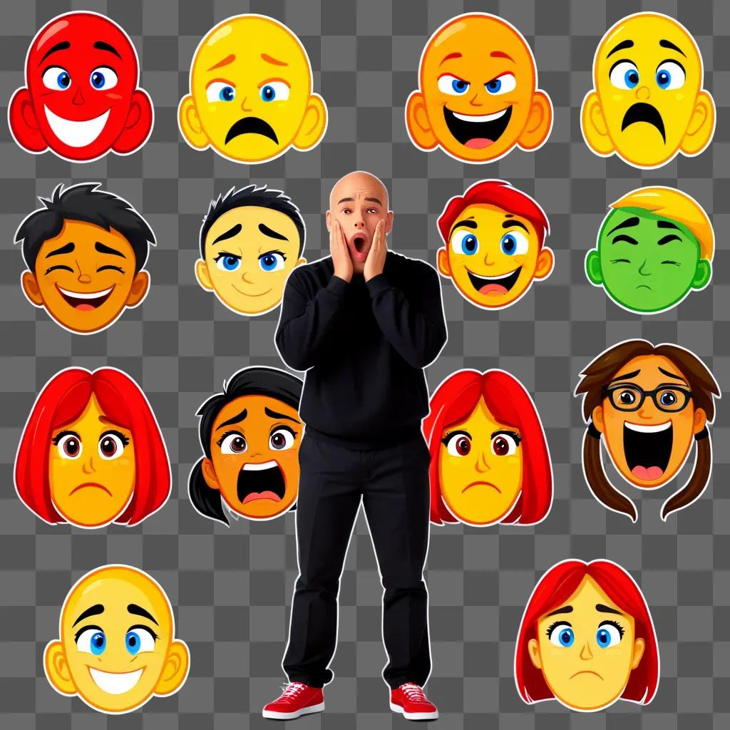 Man with wide eyes and wide mouth in cartoon emotions clipart