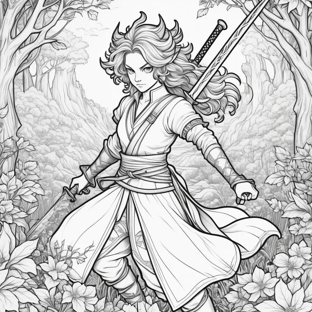 Mana Coloring Page: Demon Slayer in the Forest