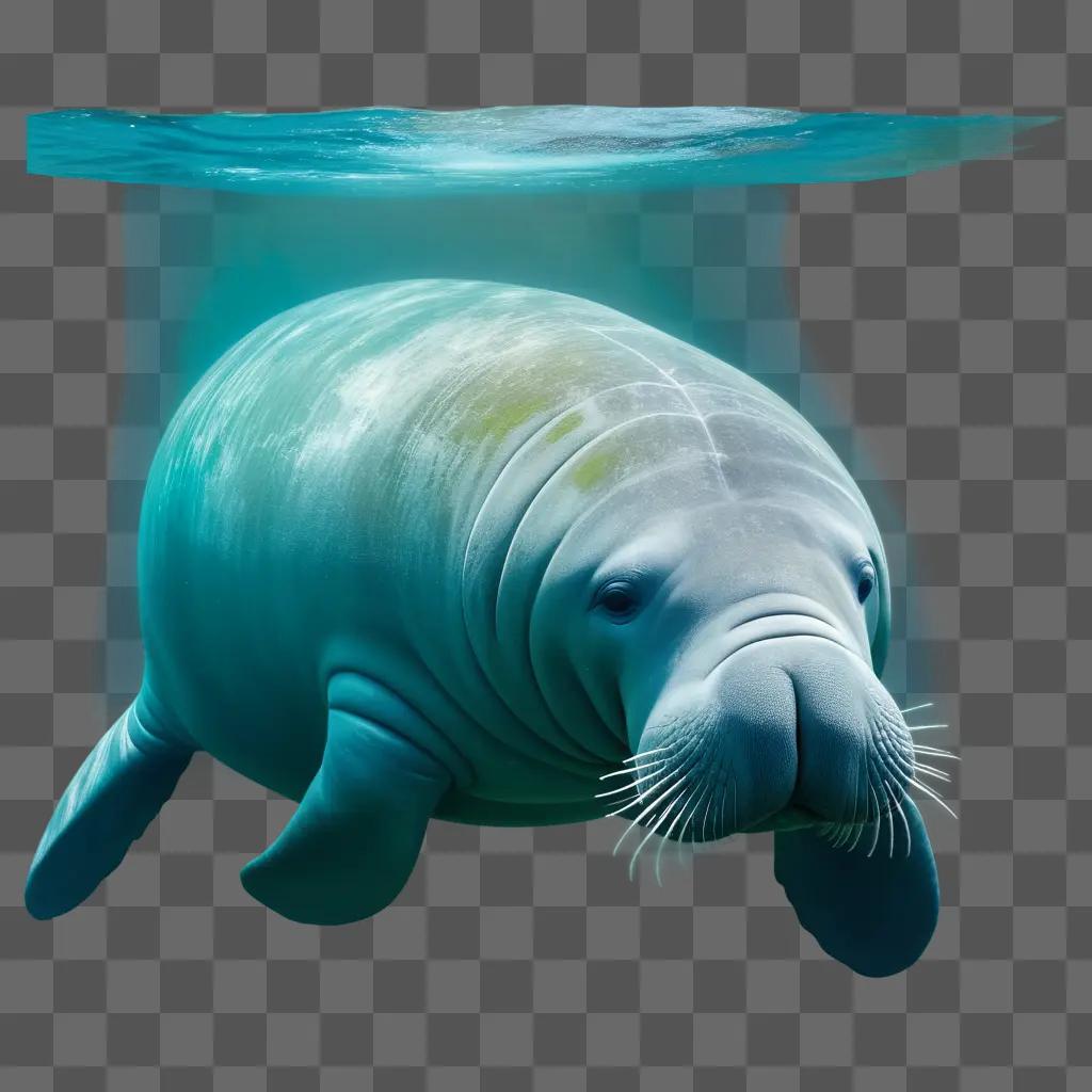 Manatee swims through blue water with white color