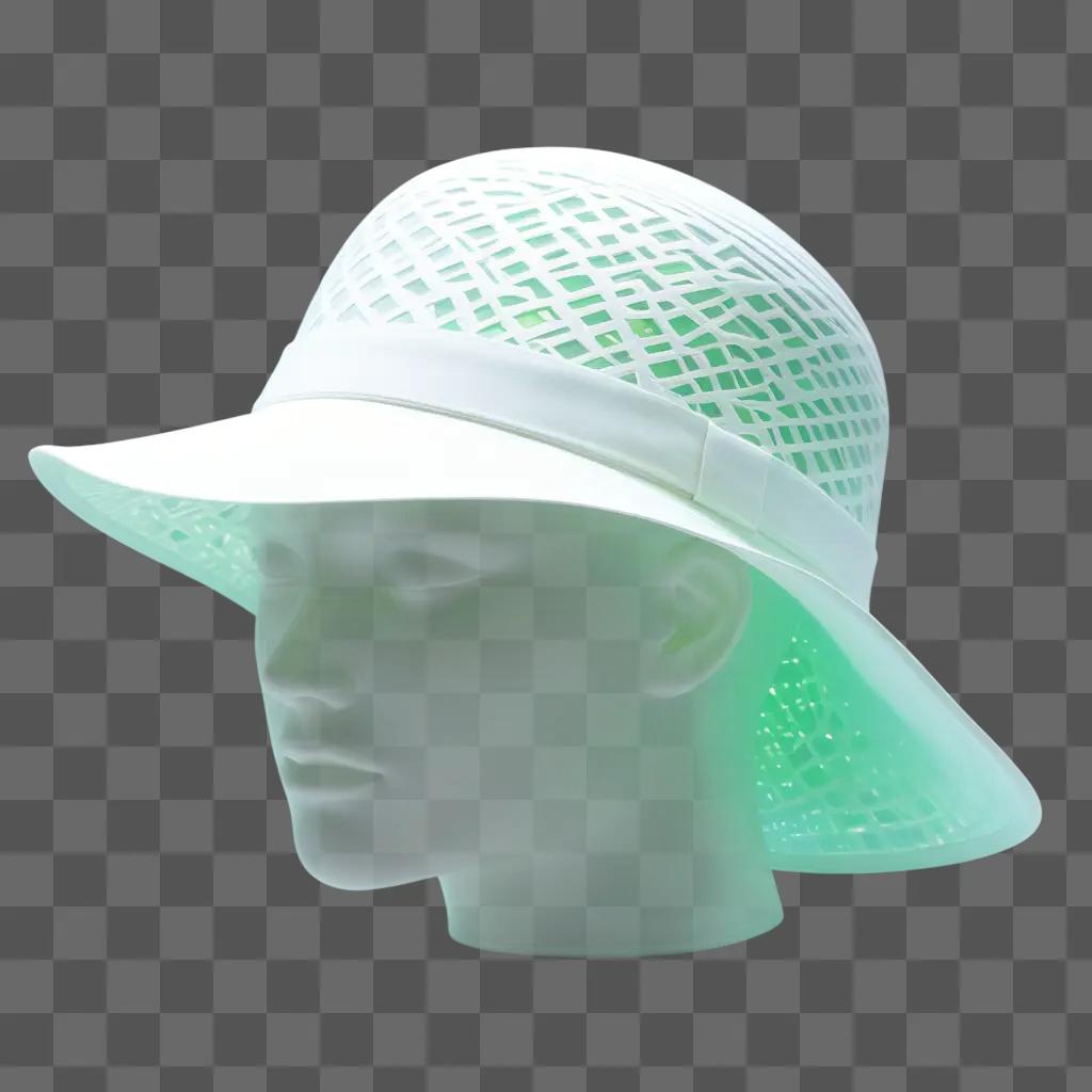 Mannequin head with a hat and a green glow