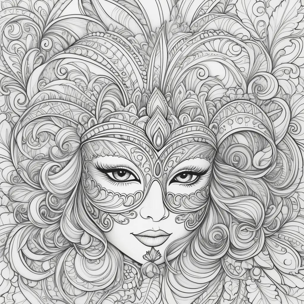 Mardi Gras coloring pages featuring a woman wearing a mask