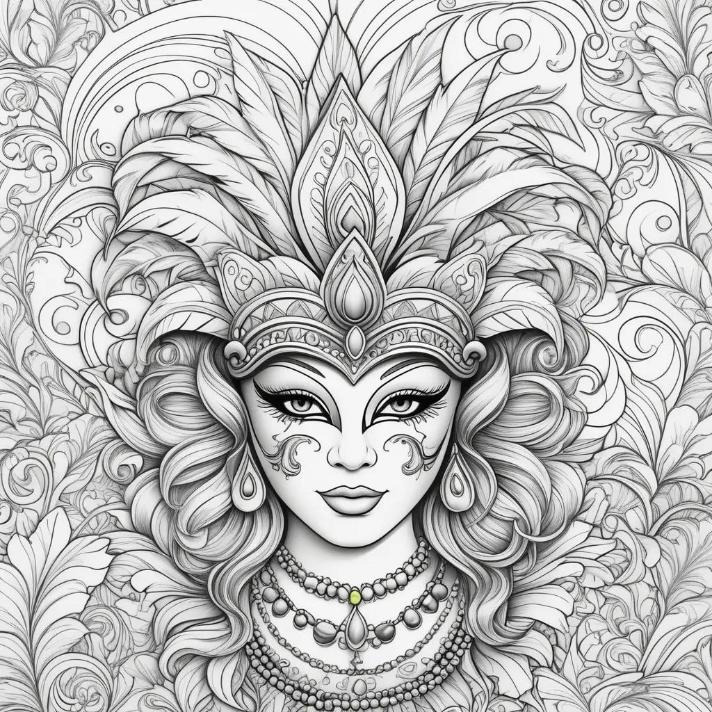 Mardi Gras coloring pages with a woman in a headdress