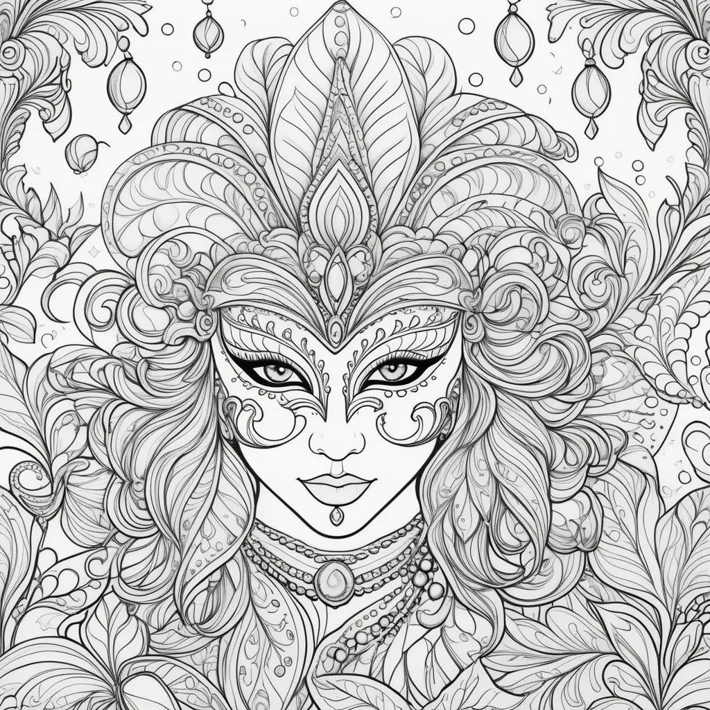 Mardi Gras coloring pages with a woman in a mask