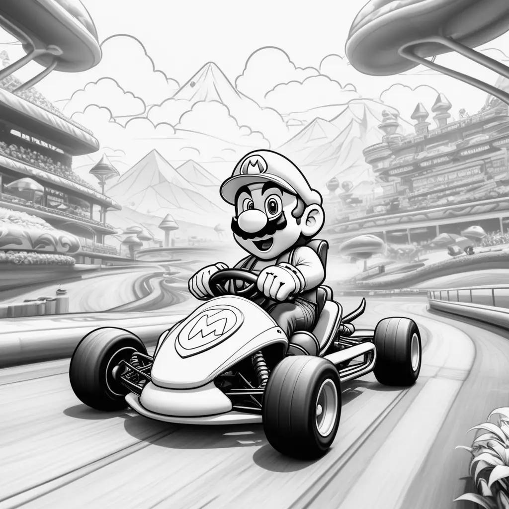 Mario Kart: Black and White Coloring Pages