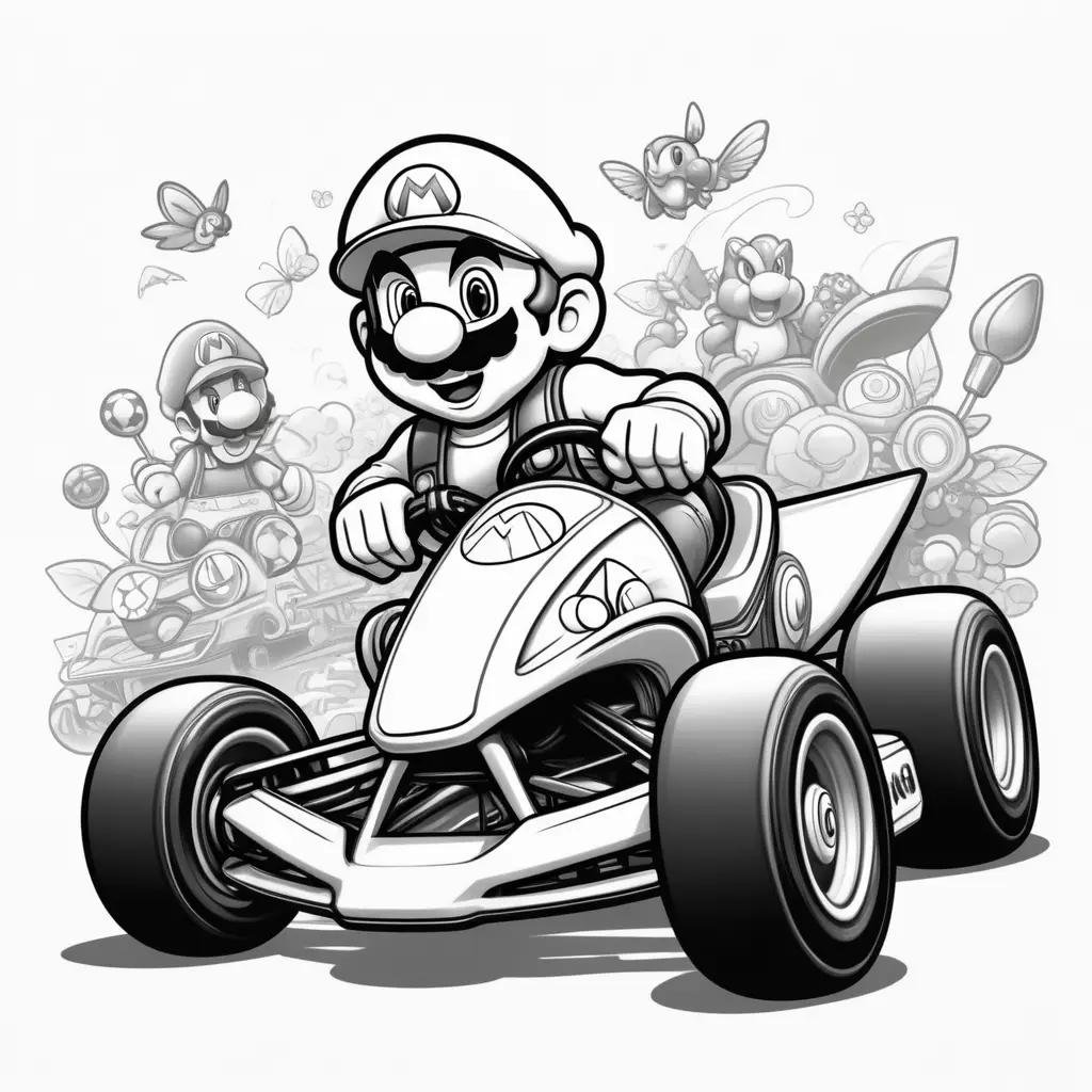 Mario Kart Coloring Pages in Black and White