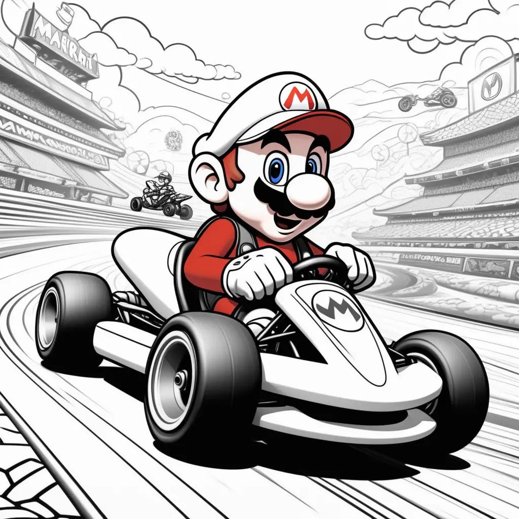 Mario Kart coloring page in black and white