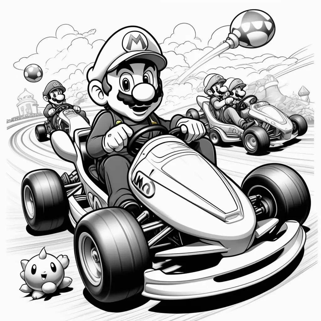 Mario Kart coloring pages featuring classic characters and cartoon karts