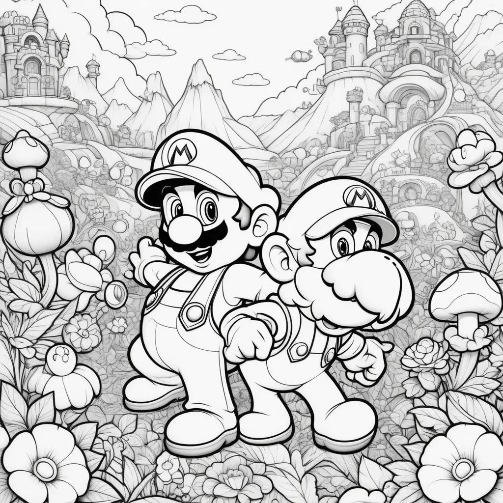 Mario and Luigi coloring pages in a castle