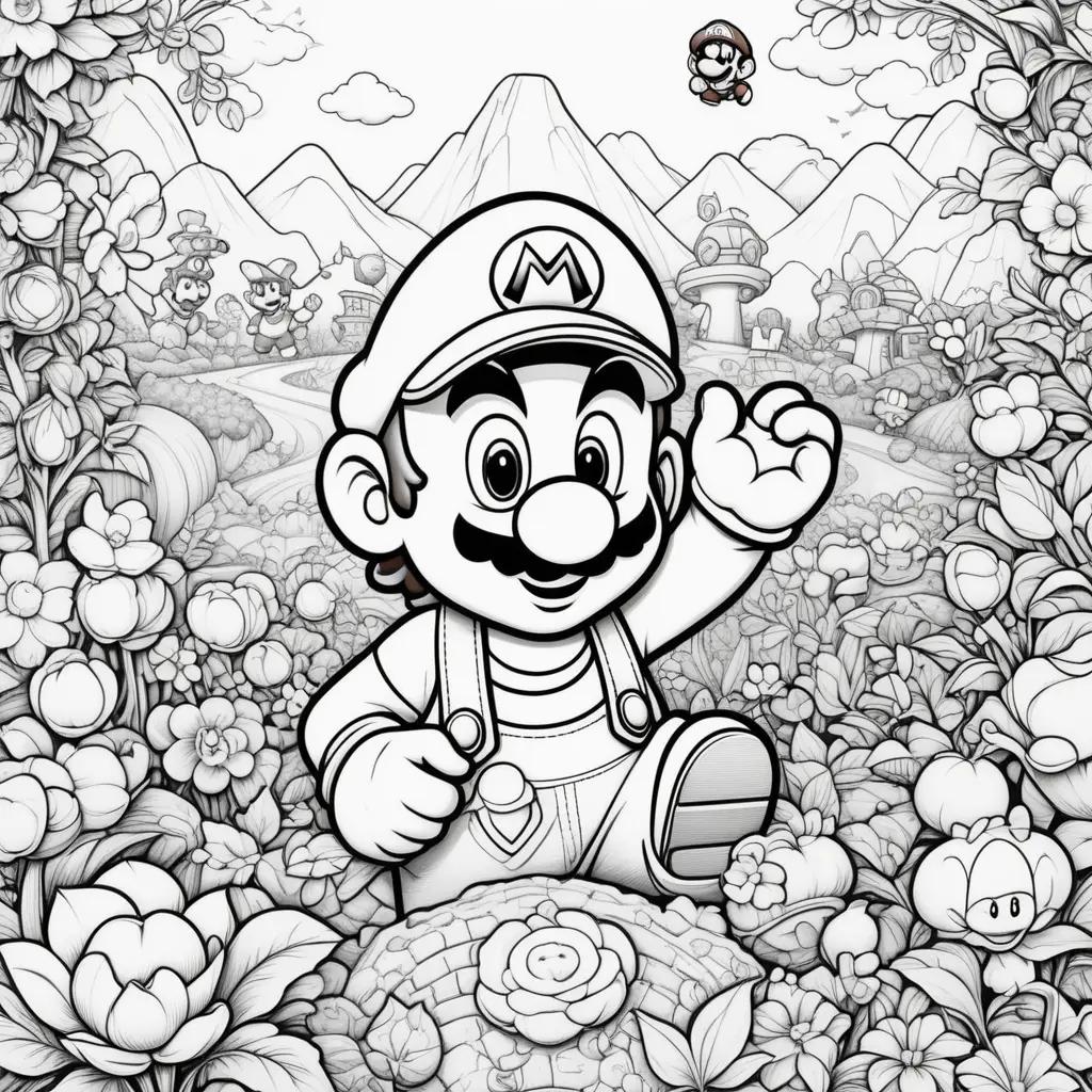 Mario and Luigi coloring pages with a mountain in the background