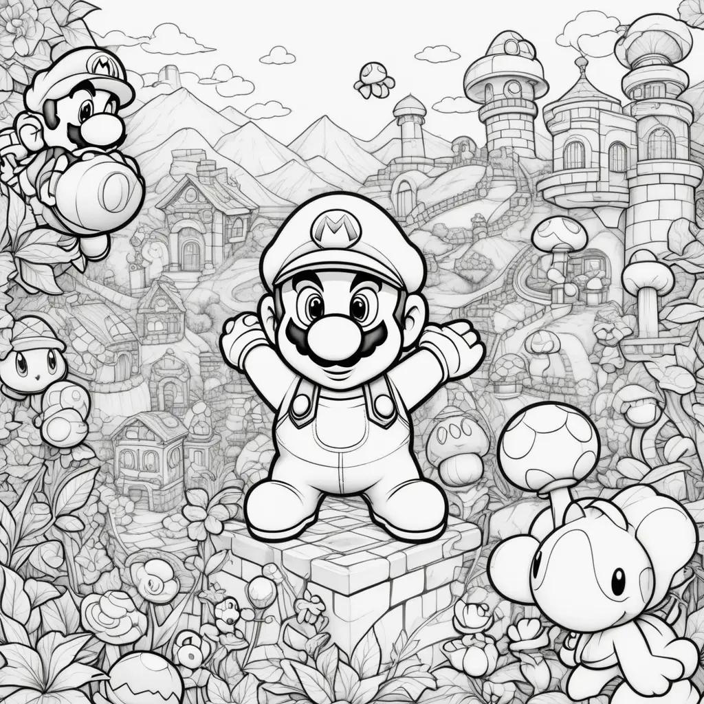 Mario and friends coloring pages in black and white