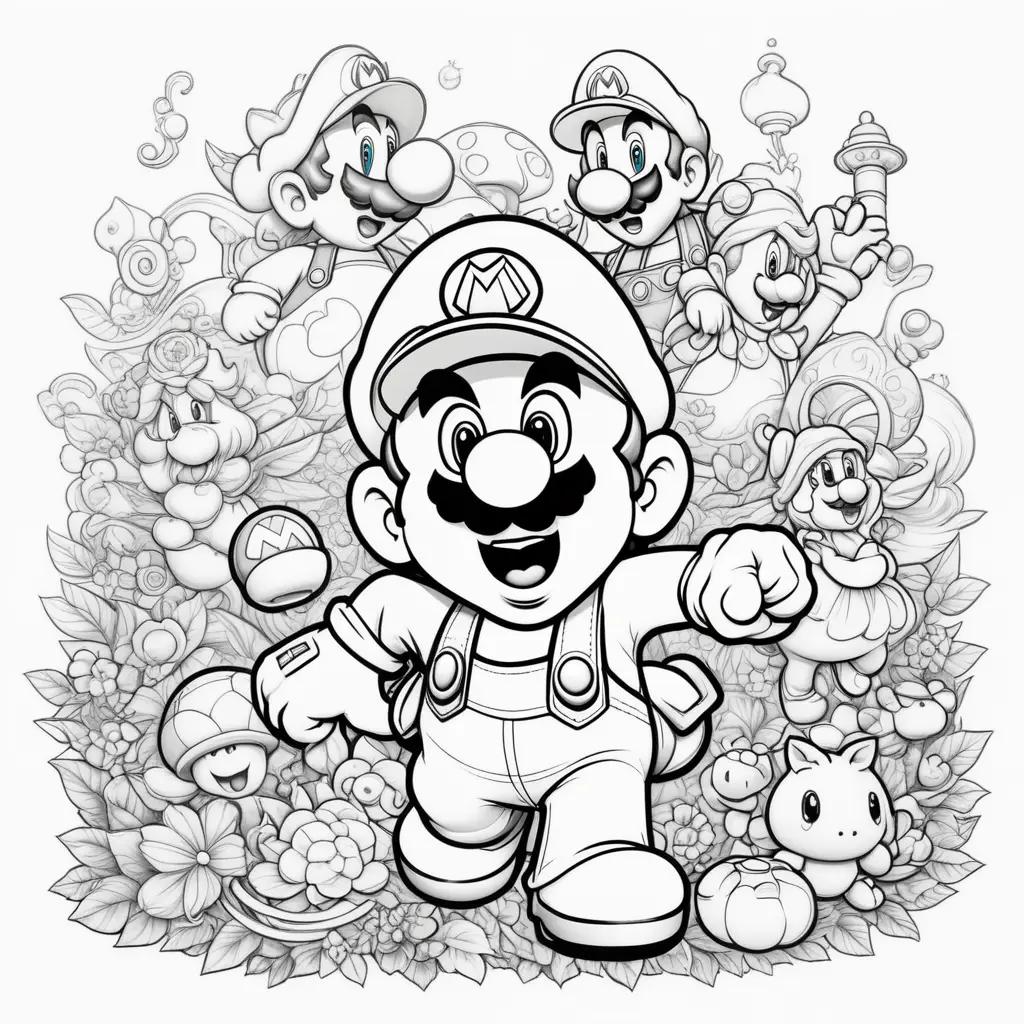 Mario and friends coloring pages in black and white