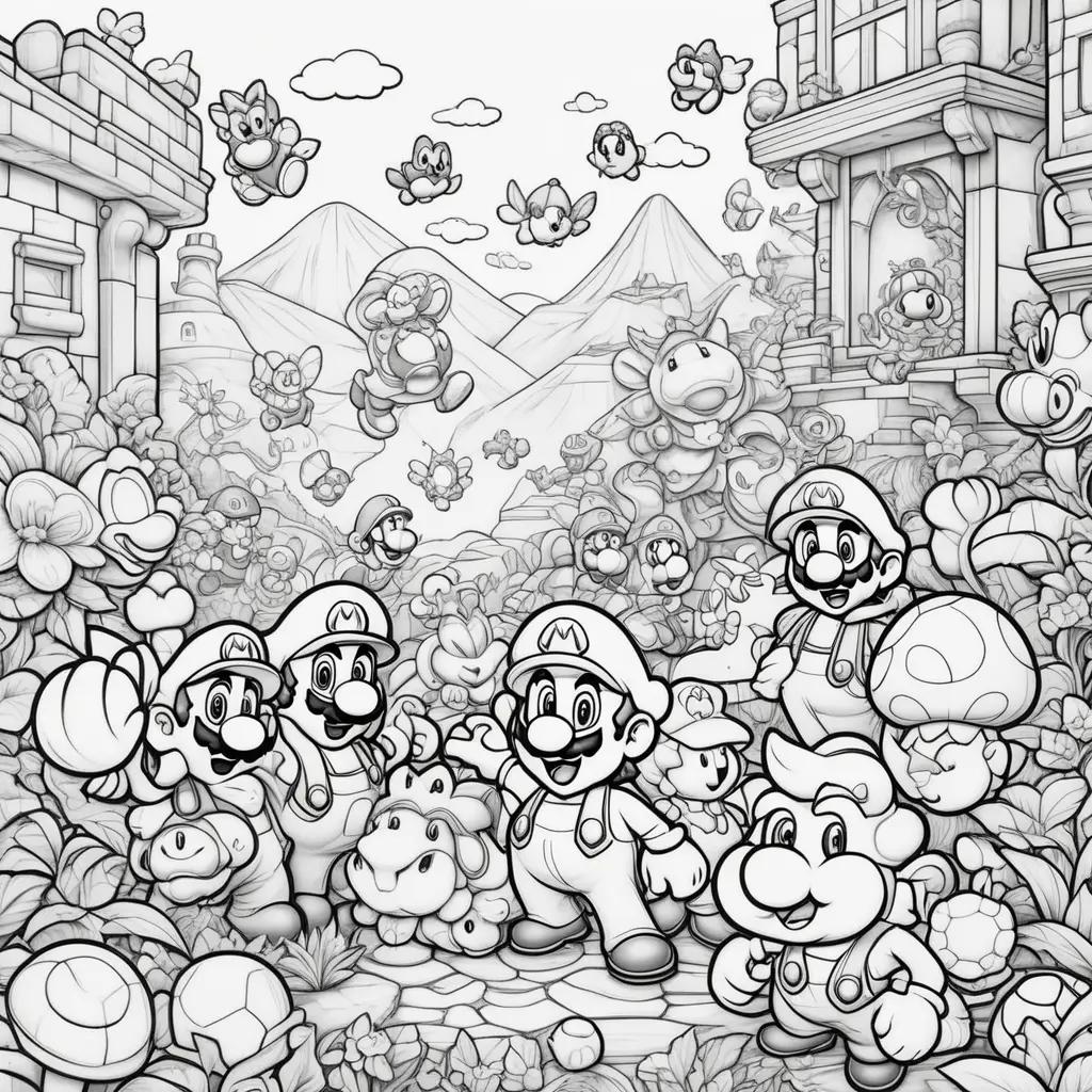 Mario characters coloring pages for kids