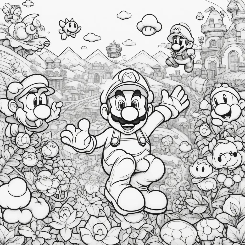 Mario characters coloring pages with various styles of art