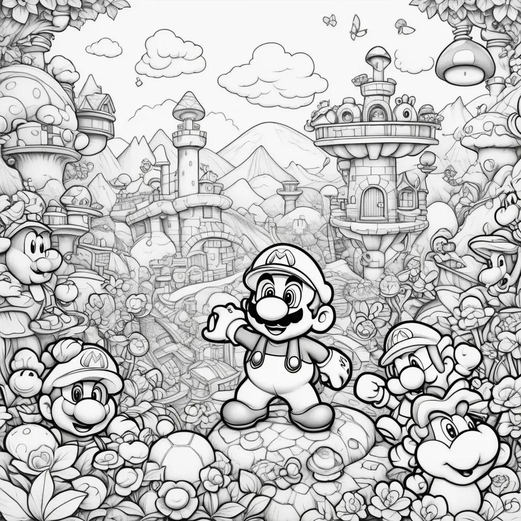 Mario characters in black and white coloring pages