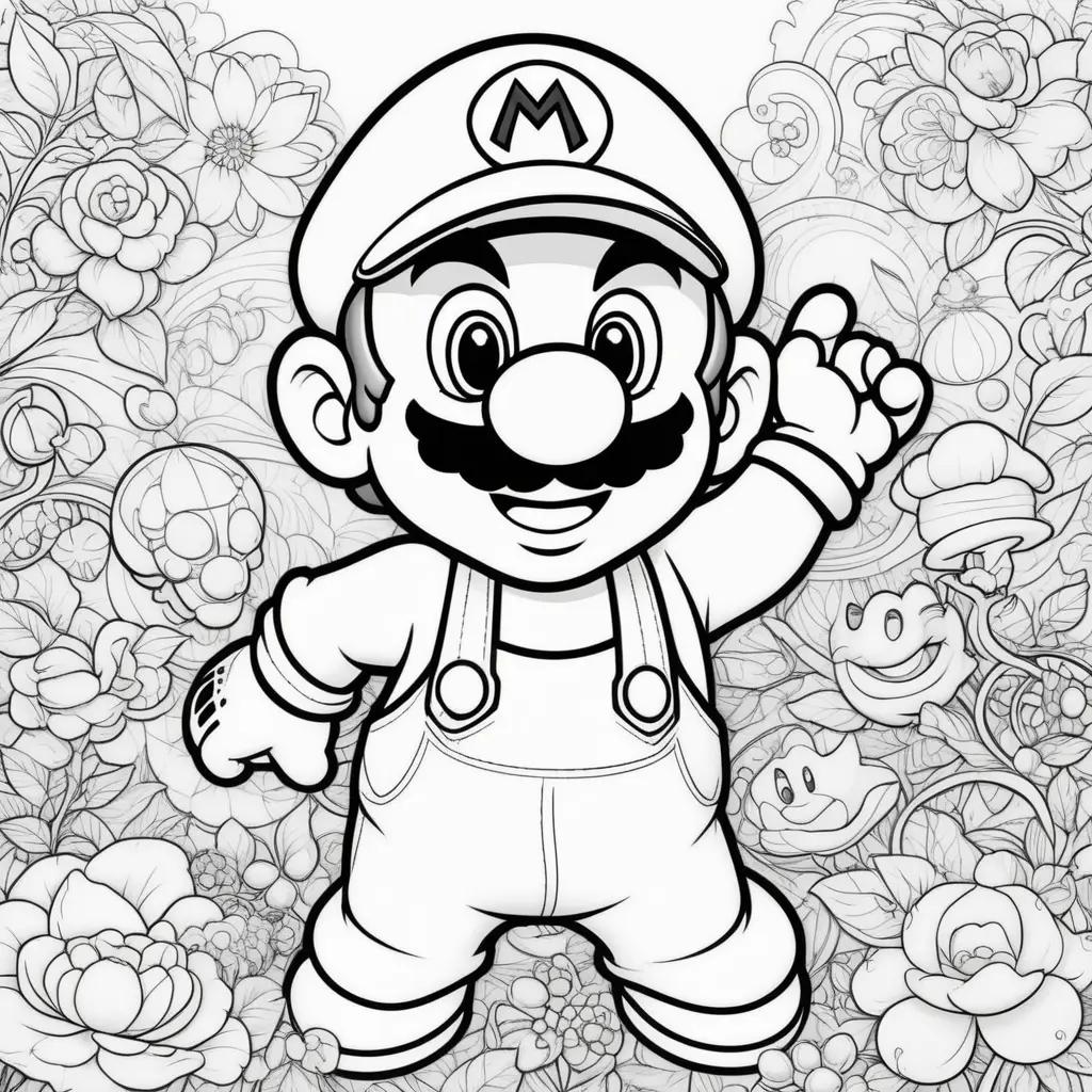 Mario coloring pages featuring a smiling character with a mustache and hat