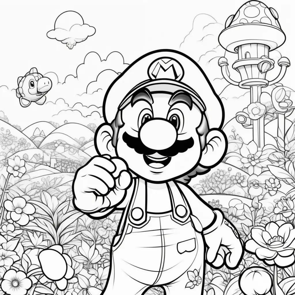 Mario coloring pages for kids with a mushroom