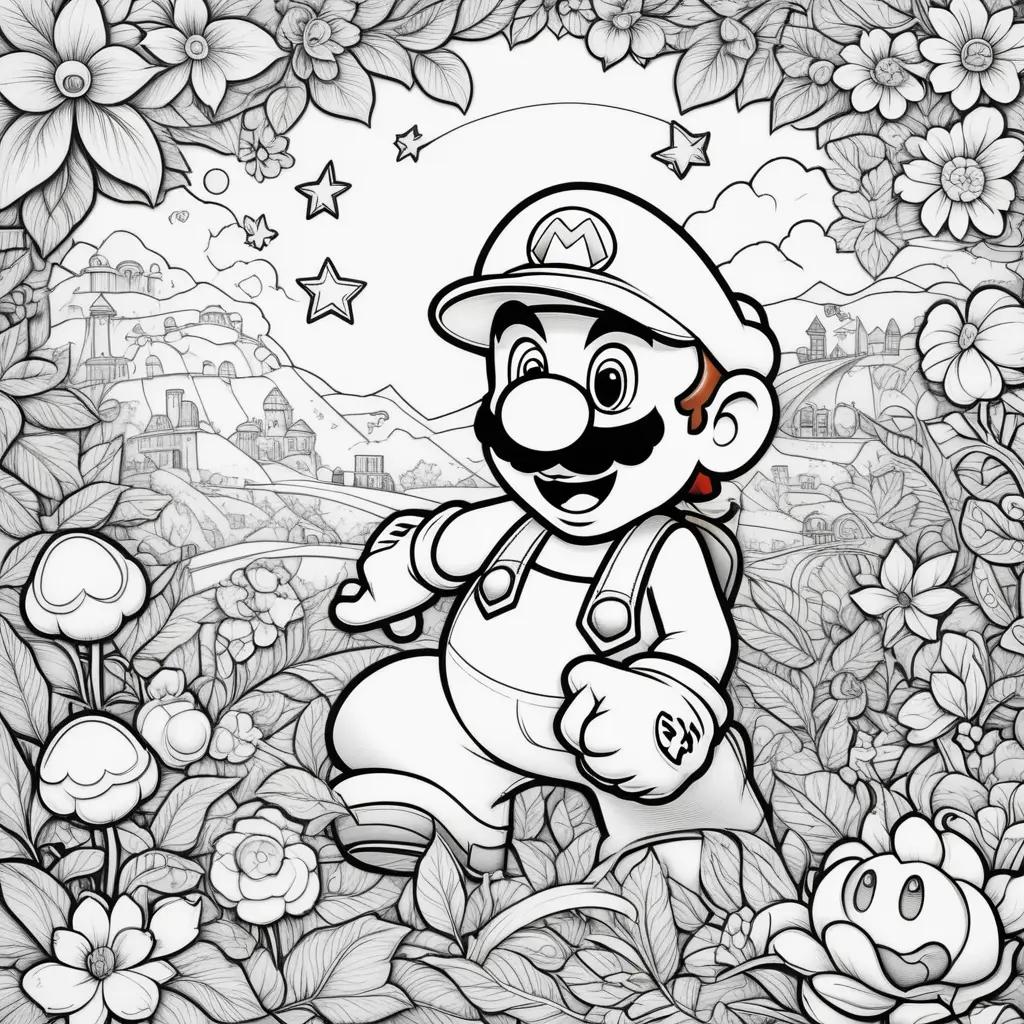 Mario coloring pages with black and white coloring