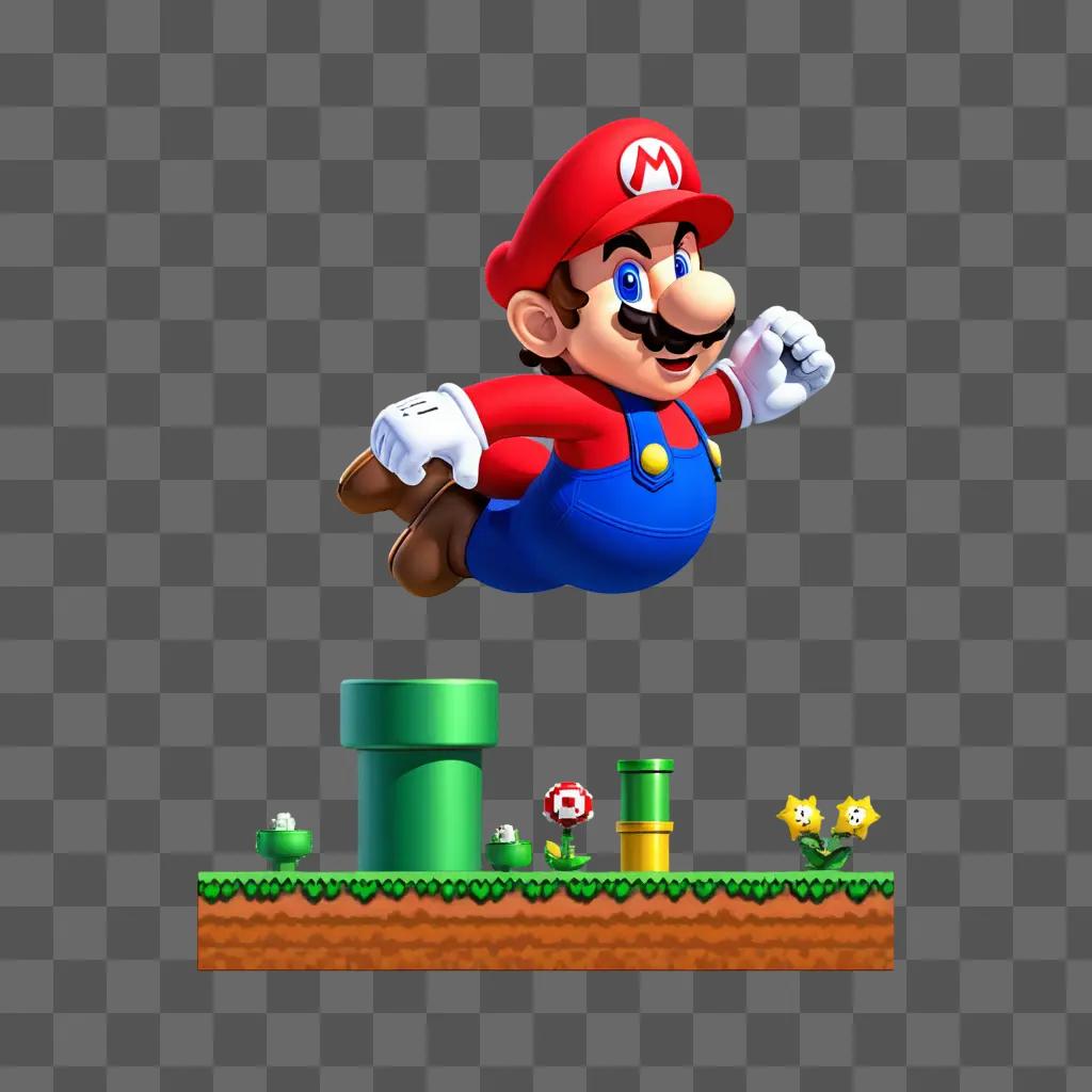 Mario is flying through the air in a transparent image