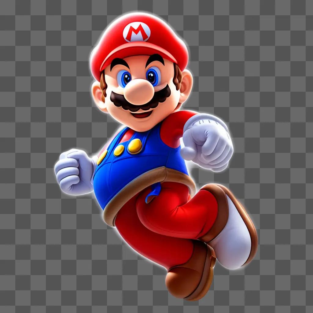 Mario jumping through the air in a transparent image